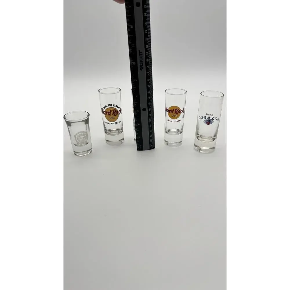 Set of 3 Hard Rock Cafe Shot Glasses -US Cities- And 2 Tequila Shot Glasses. VG
